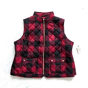 NWT St. John's Bay Red Black Plaid Quilted Vest Size 2X